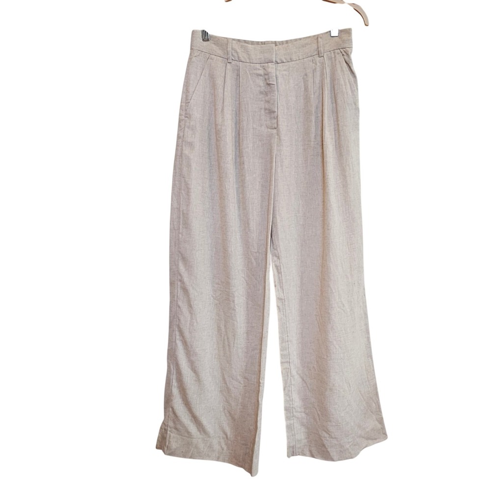 Abercrombie & Fitch Petite Linen Blend Wide Leg Pleated Pants Oatmeal 30/10S